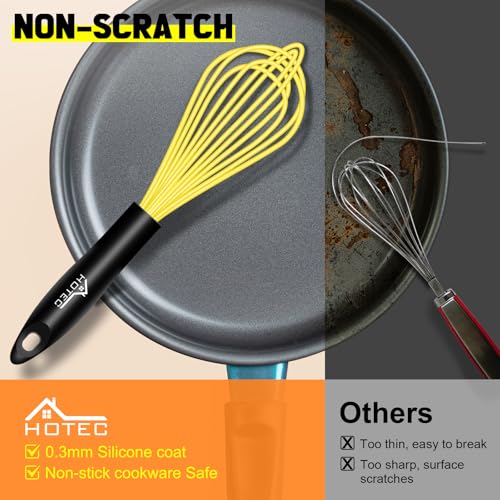 HOTEC 4Pcs Silicone Whisk Set, Wire Balloon Whisks for Cooking Egg Beater - color: Red,Yellow,Blue,Purple