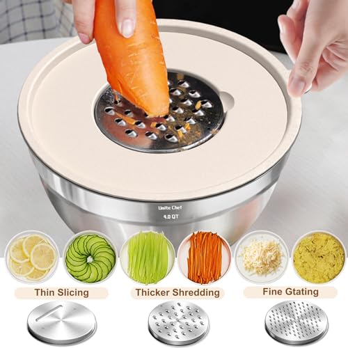 Heavy-Duty 5QT Large Mixing Bowls with Lids Set, Non-Slip Silicone Base - color: Khaki