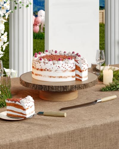 Wood Cake Stand, 12" Rotating Cake Stand with Cake Cutting Set
