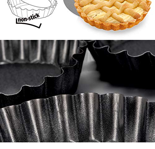 IELEK 12 Inch Non-Stick Tart Quiche Flan Pan Molds Round Removable Loose Bottom Fluted Heavy Duty Pie Pizza Pan - size: 12 Inch
