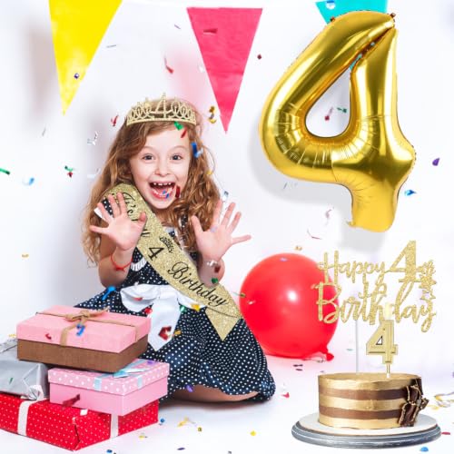 YeohJoy Gold 4th Birthday Decorations for Girl - style: 4th