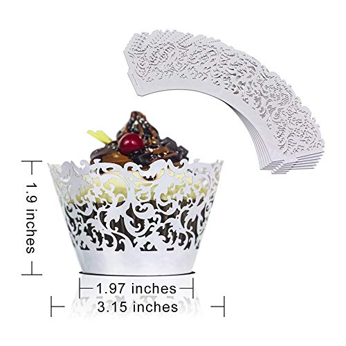 YOZATIA 60 Silver Vine Lace Cupcake Wrapper, Laser Cut Cupcake Liners for Weddings Birthdays Tea Parties and any Special Event- Silver - color: Silver