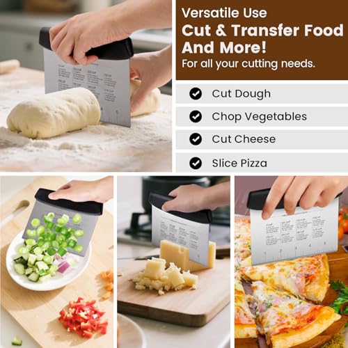 SCHVUBENR Dough Scraper Set with 2 Flexible Bowl Scrapers - Stainless Steel Dough Cutter & Bench Scraper with Measuring Scale - Versatile Kitchen Scraper for Bread, Pastry, Pizza, Cake - Black & Green - color: Black/Green