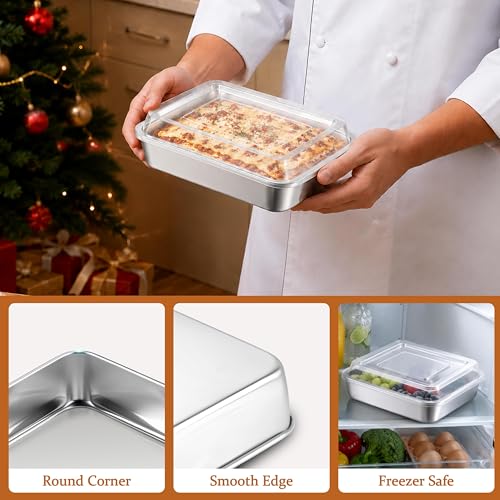 LIANYU Baking Cake Pan with Lid, 9 x 7 Inch Rectangle Lasagna Pans Set of 2 - size: 9 x 6.7 Inch