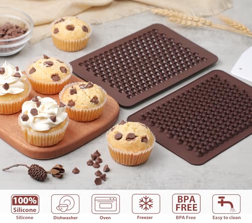 Webake Chocolate Chip Mold 202 Cavity Silicone Mini Candy Molds LFGB 2 Pack For Non Dairy & Sugar Organic Chocolate Chips & Mini Gumdrop, Ganache, Small Dot Cake Decoration (1 Scraper Included) - style: Chocolate Chip