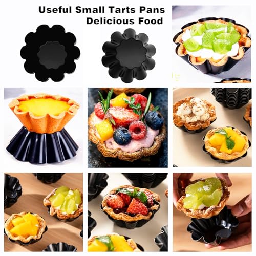 6-Pack 3.74 Inch Nonstick Mini Tart Pans Fluted Side for Pies Pan Round Deep Quiche Mold Heavy Duty Carbon Steel Baking Cupcake Egg Tarts Mousse Cakes Fruit and Desserts Molds for Oven