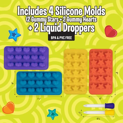Silicone Gummy Candy Molds 4pk, Star & Heart Shapes with 2 Droppers - color: Heart and Star