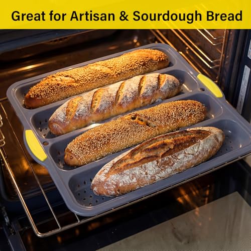 LemonRoad 4 Loaf Silicone Baguette Bread Pan French Loaf Mold 15"x13"