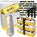 30 Pack Gold Mini Rectangular Aluminum Foil Loaf Pans with Lids 6.8oz, Spoons & Sealing Stickers Included - Perfect for Baking Mini Cakes, Parties & Gifting - color: Gold