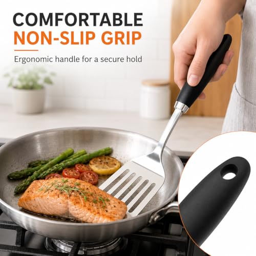 Stainless Steel Slotted Turner Spatula, Thin Edge Turner, Silver - color: A-Turner Spatula
