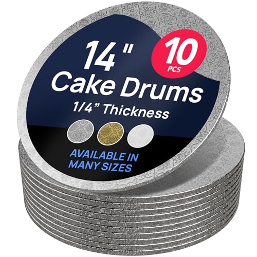 O'CREME Round Cake Drum Board Silver Wraparound 14 Inch 10 Pack - color: Silver, size: 14"
