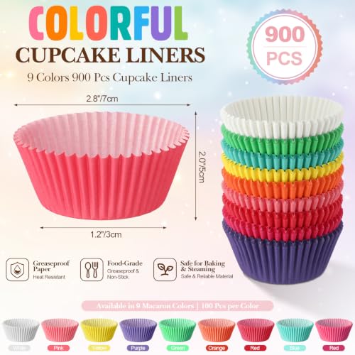 900 Pcs Rainbow Cupcake Liners, Colorful Standard Baking Cups - color: Solid Color