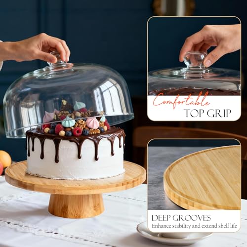 Masthome Bamboo Cake Stand with Lid, 6-in-1 Charcuterie Board for Snacks - color: Bamboo Cake Stand With Lid