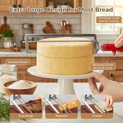 Upgraded Adjustable Bread Knife for Homemade Bread,Stainless Bread Slicer