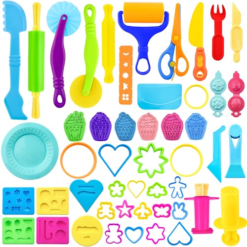 Dough Tools 49pcs Dough Tools Play for Kids Includes Cutters,Roller,Rolling Pins,Safety Scissors,Plastic Knife,Birthday Cake Molds - style: 49pcs