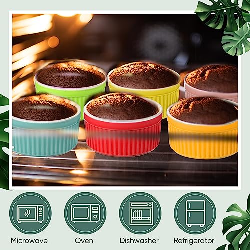 6 Sets Porcelain Ramekins with Lids 8 oz Oven Safe, Multi Colors - color: Multi Colors