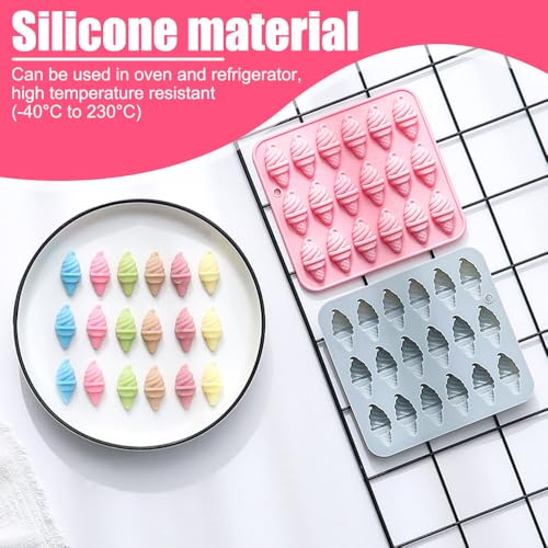 Chocolate Molds, 2Pcs Silicone Ice-Cream Cone Mold with 18 Cavities - color: Pink