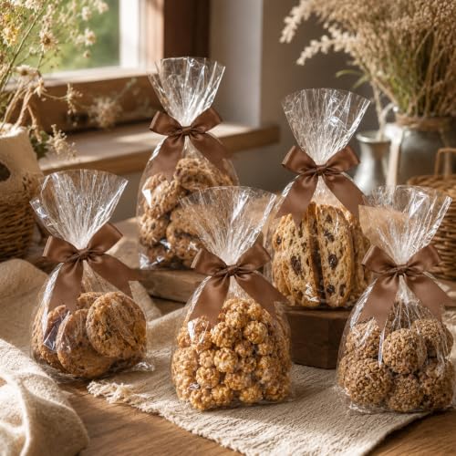 50 Pcs Twist Tie Bows for Treat Bags and Gift Wrapping, Brown - color: Brown