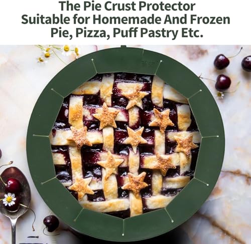 Silicone Pie Crust Shield Edge Protector Adjustable Fit 8-10.5 Inch Pie Pan - color: Dark Green