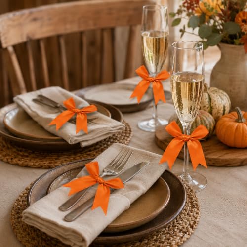 50 Pcs Twist Tie Bows for Treat Bags and Gift Wrapping, Orange - color: Orange