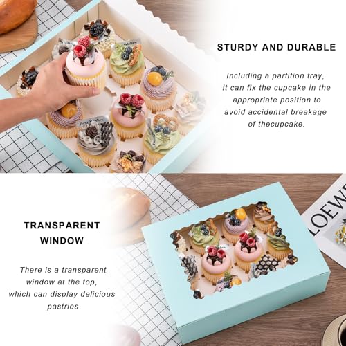 Hoewina 6PCS Cupcake Boxes Hold 12 Cupcakes, Cupcake Containers with Window - color: Baby Blue