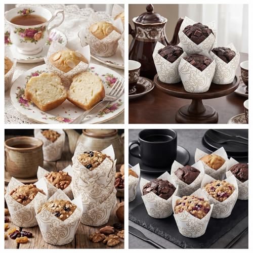 200 Pcs White Tulip Cupcake Liners for Baking, White Wavy Line - color: White Wavy Line