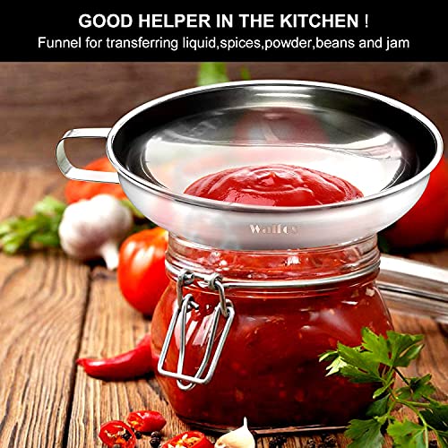 Walfos 2 Pack (4in & 5.5in) Stainless Steel Wide-Mouth Funnel with Handle for Wide and Regular Mason Jars Canning Jars, Wide-Mouth Funnels for Kitchen Use,Transferring Liquid and Dry Ingredients - color: 2pcs 5.5in+4in Stainless Steel