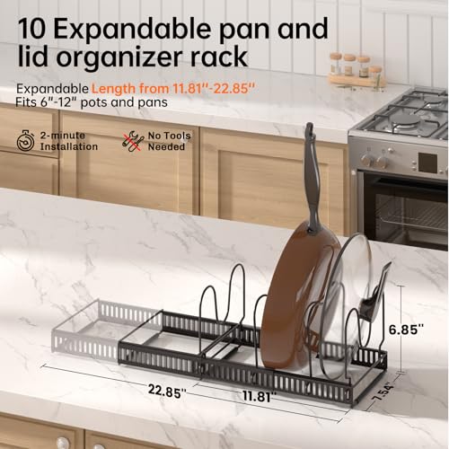 MUDEELA Expandable Pot Pan Lid Organizers inside Cabinet, 10 Divider-Bronze - color: Bronze, size: 10 Dividers