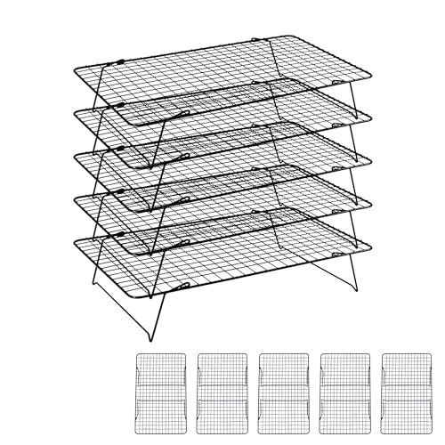 Cooling Rack 16"x10", 5-Tier Stackable & Collapsible Cooling Racks - color: Black, size: 5-Tier
