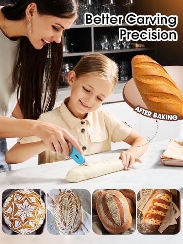 CLUEAPOP Bread Lame for Dough Scoring, Magnetic & Reusable Bread Lame Dough Scoring Tool, Anti-Slip Handle with Long Retractable Razor Blades, Sourdough Scoring Tool for Bread Making - color: LightBlue