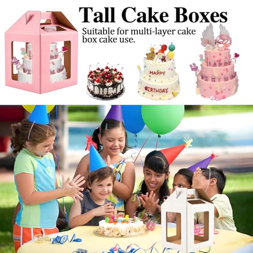 Cake Boxes - 2 Pack Tall Cake Box 12x12x14 Inch, 6 Windows - color: 12X12X14-Pink