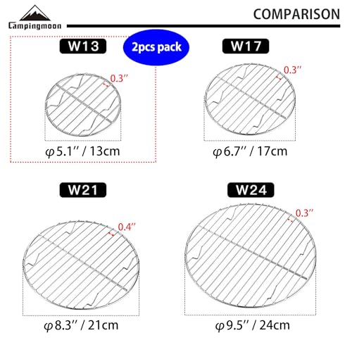 CAMPINGMOON 2pcs Round round cooling rack 304 Stainless Steel Cooking Grid Grill (φ4.9 inches, W13-2P) - color: φ4.9 inches, W13-2P