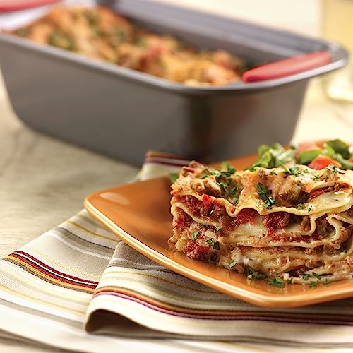 Rachael Ray 47962 Yum-o! Bakeware Oven Lovin' Nonstick Loaf Pan, 9-Inch by 5-Inch Steel Pan, Gray with Red Handles (Pack of 6) - color: Gray with Red Grips, size: 9 Inch x 5 Inch (Pack of 6)