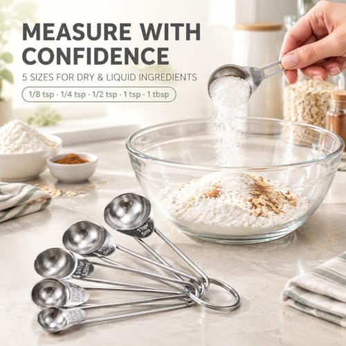 Antrader 5Pcs Measuring Spoons Set-1/8 tsp, 1/4 tsp, 1/2 tsp,1 tsp & 1 tbsp