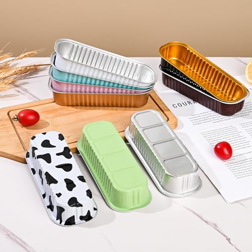 Findful Mini Loaf Baking Pans with Lids and Spoons (50 Pack, 6.8oz) Rectangle Aluminum Foil Baking Pans Tins Containers - Cupcake Containers Wrappers Cheesecake Creme Brulee Ramekins - color: Milk White