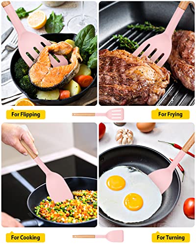 BUNDLEPRO Silicone Spatula, Solid & Slotted Turner, BPA-Free, 2 Pack, Pink - color: Pink