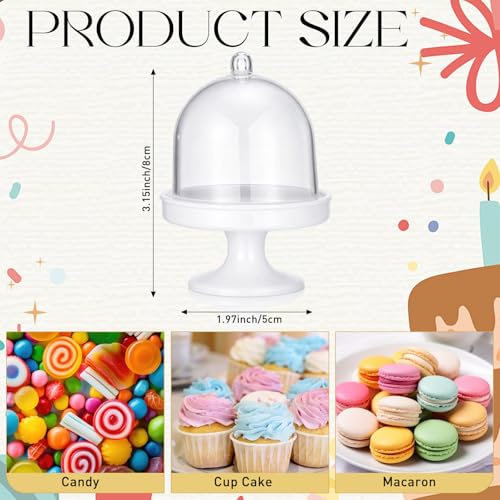 24 Pack Mini Cake Stand with Lid 3.15 x 1.97 Inch Tiny Cake Stand with Dome for Dessert Chocolate Candy Cupcake Plastic Container for Birthday Baby Shower Wedding and Tea Party Supplies