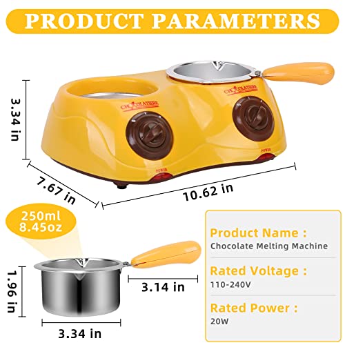 Outamateur Chocolate Melting Pot Electric Chocolate Fondue Mini Fondue Candy Maker with Double Melting Pot for Milk Chocolate,Cheese,Butter,Candy - color: Yellow