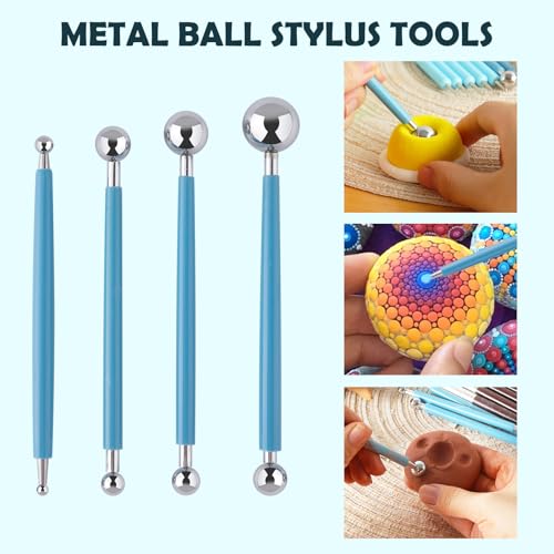 EUOCENK 14PCS Silicone Clay Sculpting Tool, Ball Stylus Clay Tools, Clay Shaper Brushes for Modeling, Dotting, Polymer Clay, Pottery Crafts, Nail Art, Rock, Blending, Drawing, Air Dry Clay, Ceramics - color: 14PCS