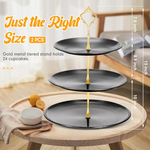 Gerrii 2 Pack 3 Tier Cupcake Stand Serving Tray Metal,Black and Gold - color: Black and Gold