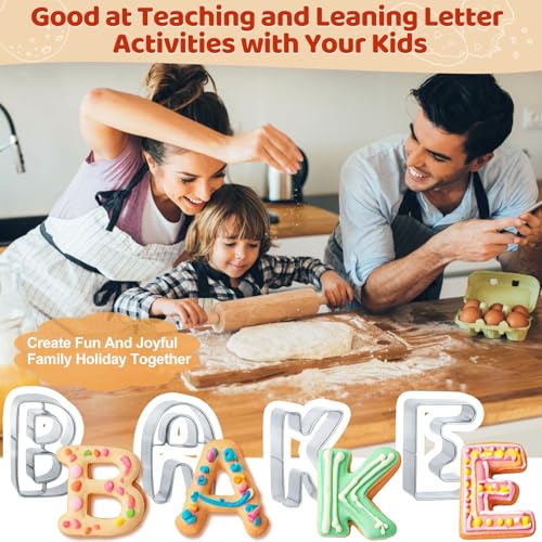 ofone Large Alphabet Cookie Cutters(A - Z), 3 Inch Stainless Steel Fondant Letter Cutters Shapes, 26 Pcs Abc Biscuit Cutter Set for Baking Dough Cakes Pastry Fruits - color: Silver