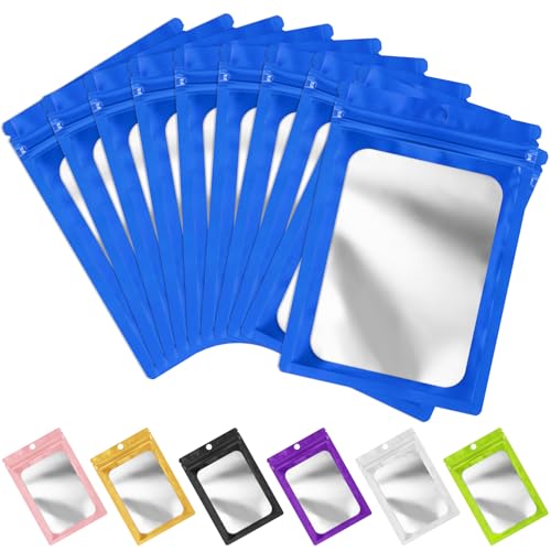 FUNFERY 100 Pack Mylar Resealable Bags, Blue Foil Packaging Bags - color: Blue, size: 6.3 x 9.4 inch