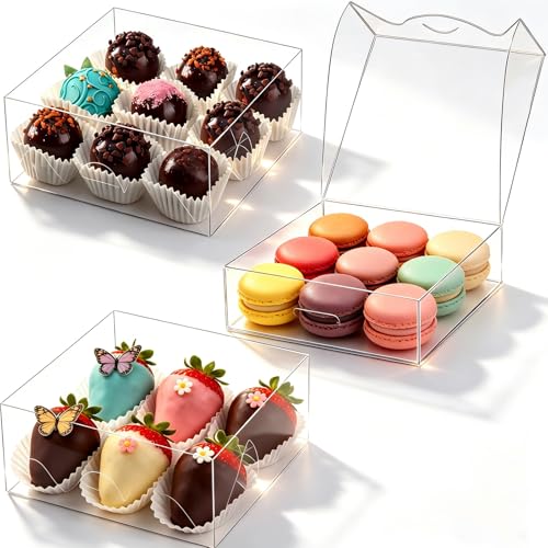 50 Pack 6x6x2 Inches Bakery Boxes Cookies Boxes with Clear Window - size: 6"X6X2"