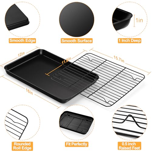 E-far Nonstick Baking Sheet with Rack Set, 16 x 12 Inch Cookie Sheet
