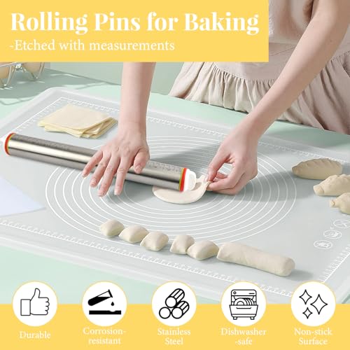Adjustable Rolling Pin with 4 Thickness Rings for Baking, Cake Pop Roller