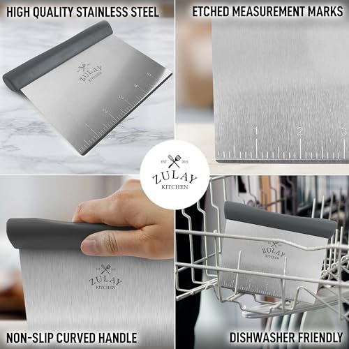 Zulay Premium Multi-purpose Stainless Steel Bench Scraper & Chopper, Easy to Read Etched Markings for Perfect Cuts, Quick & Easy Multi-use Dough Scraper, Dough Cutter & Pastry Scraper (Gray) - color: Gray, size: Bench Scraper