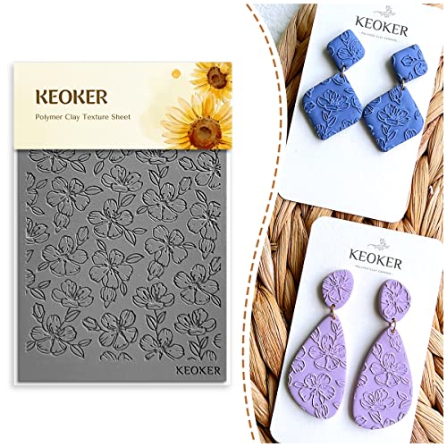 Keoker Polymer Clay Texture Sheets, Clay Texture Mat for Making Earrings Jewerly, Polymer Clay Texture Roller (No. 4 Floral) - color: （4）