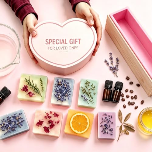 SJ 2-Pack 42 oz Soap Making Kit with Loaf Molds, Wooden Box & Cutters - color: Pink+Yellow / Rectangle