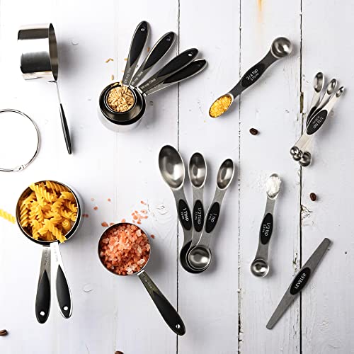 Measuring Cups and Spoons Set of 17 Double Sided Magnetic Measuring Spoons - color: black T
