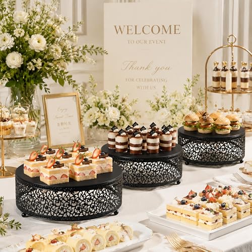3Pcs Metal Food Risers, Buffet Table Display Stand - color: Matte black, size: 3P-Round(8IN to 12 IN)
